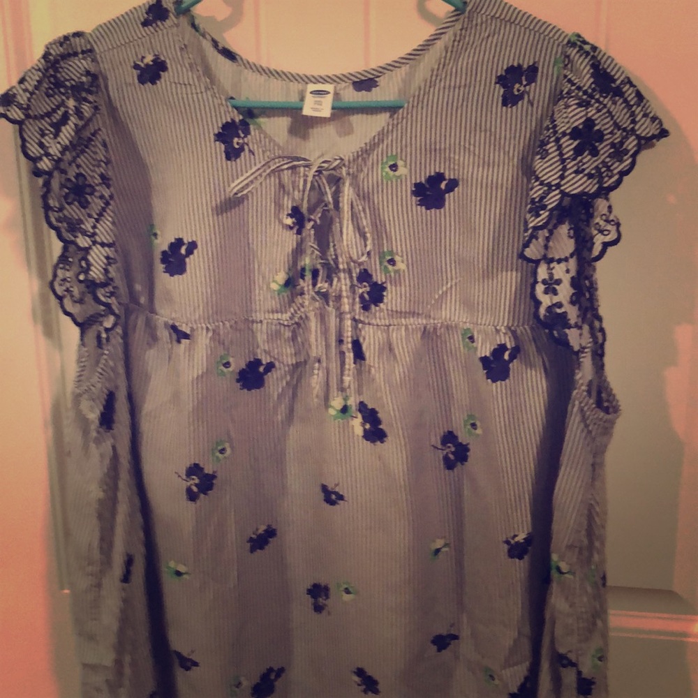 Blue and white stripped floral top from Old Navy